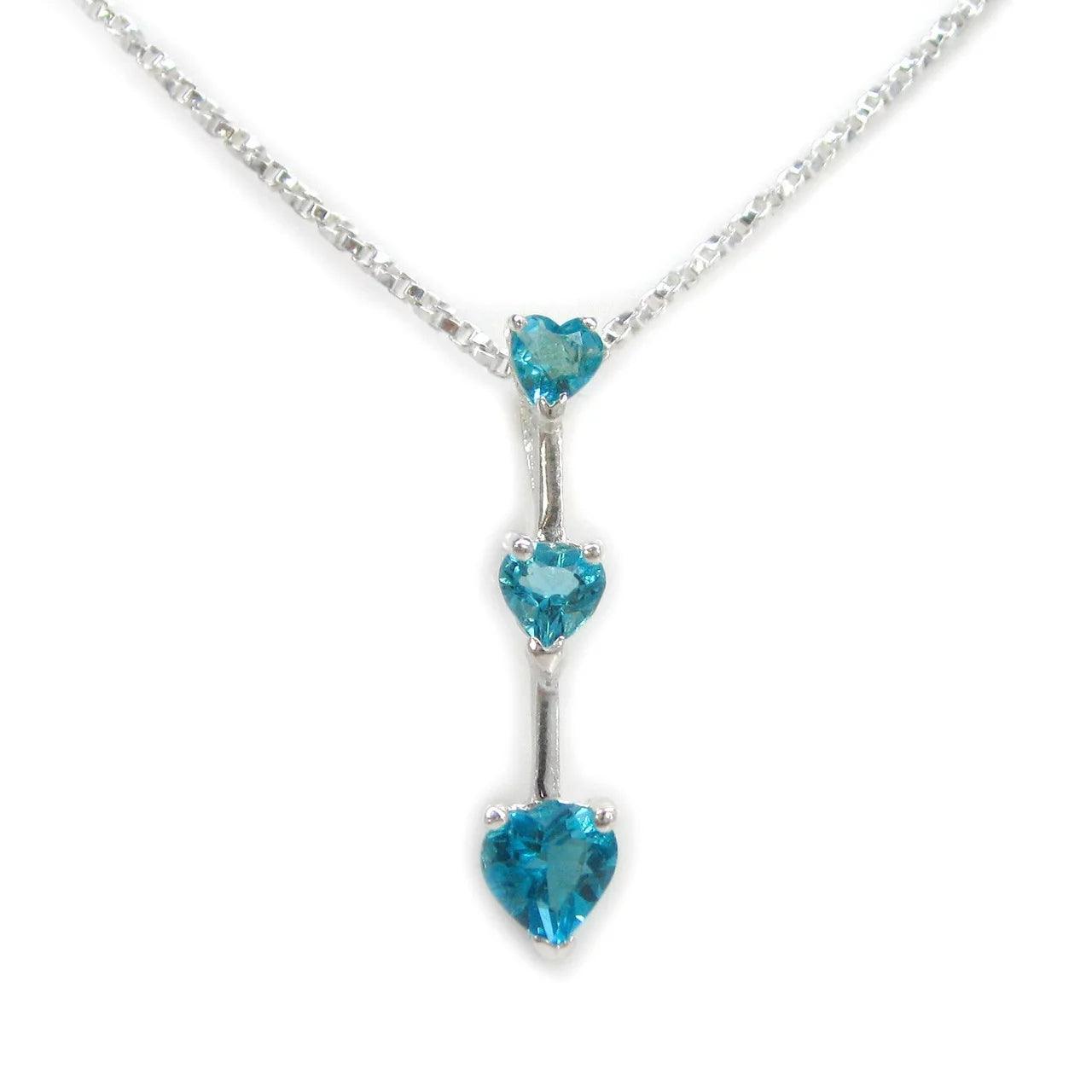 Three Hearts Birth Crystals Pendant 18" Necklace, December Blue