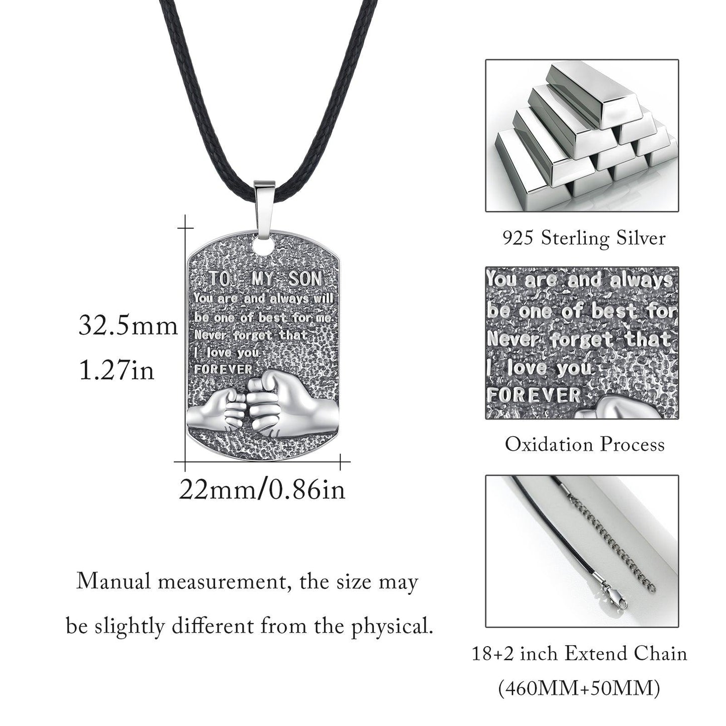 Mens Pendant Necklace 925 Sterling Silver Father'S Love to Son Pendant Necklaces Birthday Xmas Gift Jewelry for Man Dad Son Boys