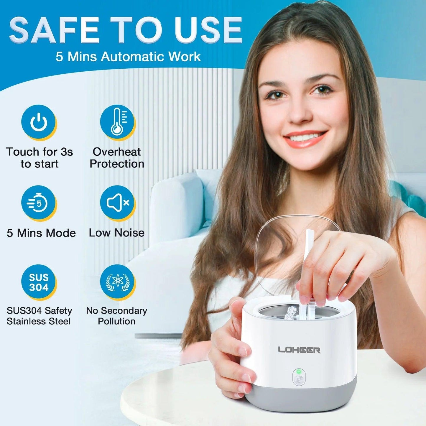 Ultrasonic Jewelry Cleaner, 45Khz Ultrasonic Retainer Cleaner for Dental, Mouth Guard, Ring