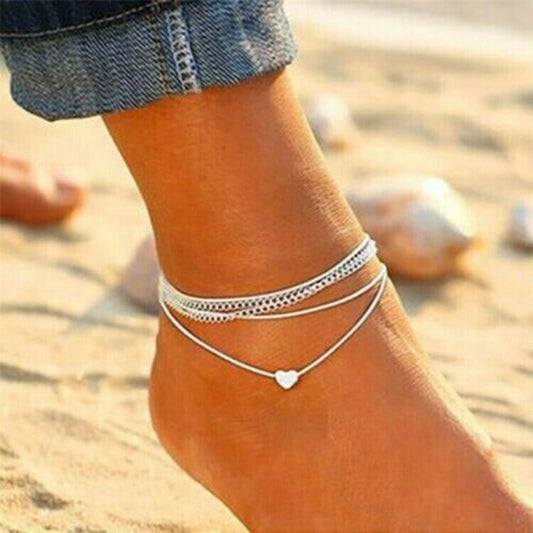 Women Double Ankle Bracelet Silver Anklet Foot Jewelry Girl'S Beach Chain US