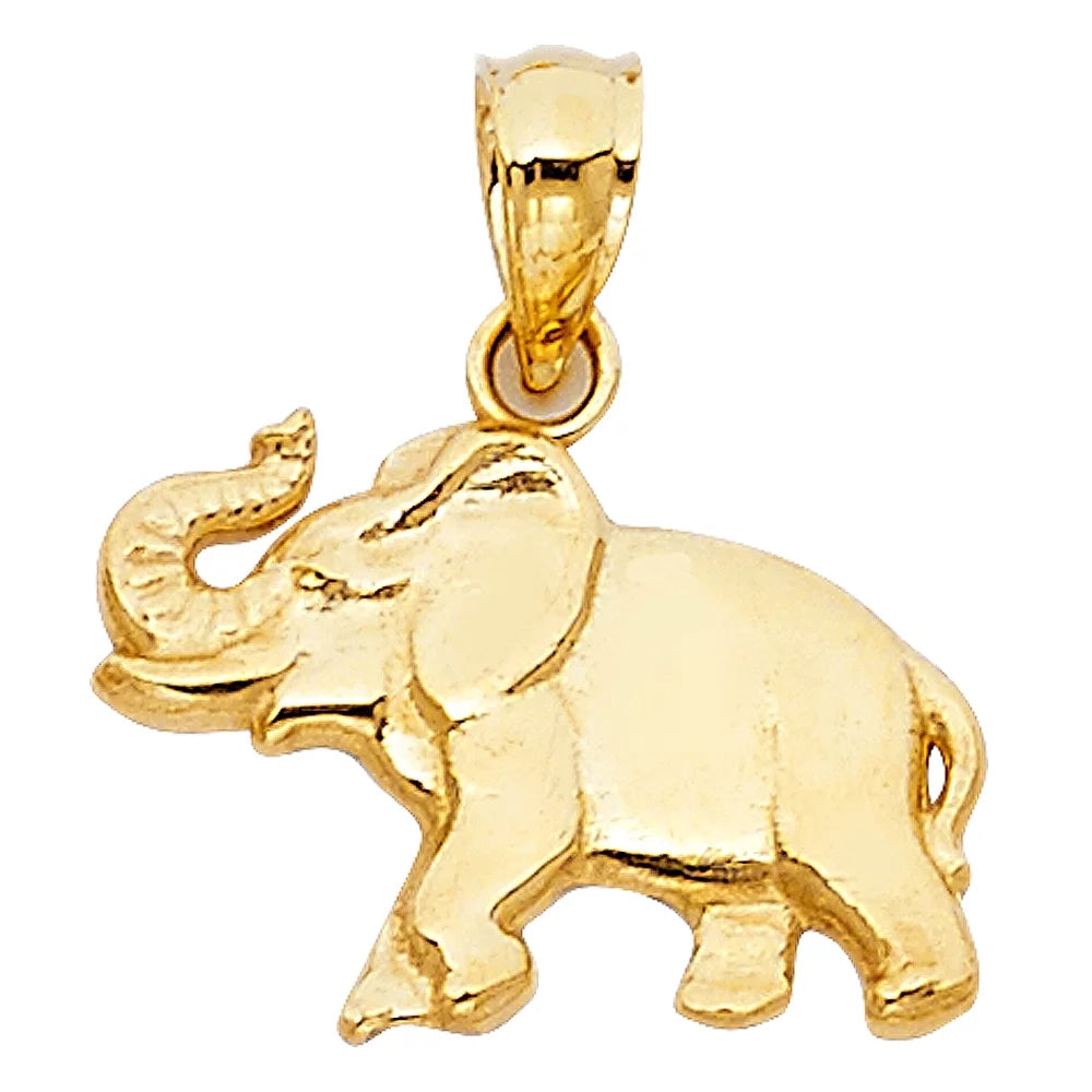 14K Yellow Gold Elephant Charm Pendant with 1.4Mm Flat Open Wheat Chain Necklace - 20"