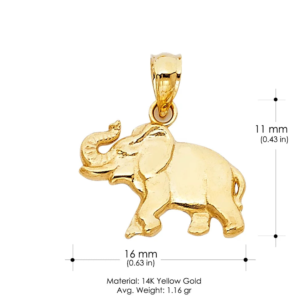 14K Yellow Gold Elephant Charm Pendant with 1.4Mm Flat Open Wheat Chain Necklace - 20"