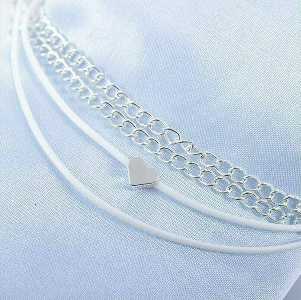 Women Double Ankle Bracelet Silver Anklet Foot Jewelry Girl'S Beach Chain US