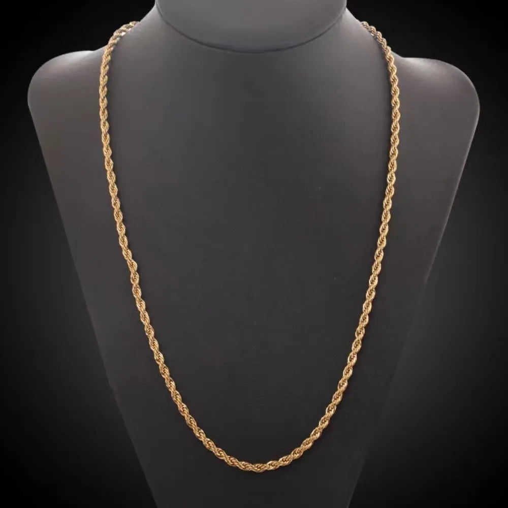 Fine Hot 45-60Cm 18K Gold 4Mm Rope Chain Necklace for Women Man Boy Fashion Wedding Party Charm Jewelry