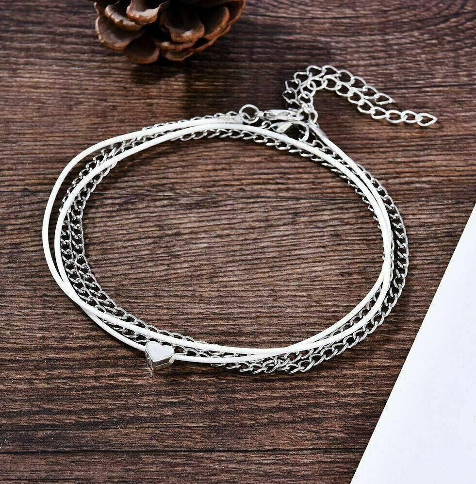 Women Double Ankle Bracelet Silver Anklet Foot Jewelry Girl'S Beach Chain US